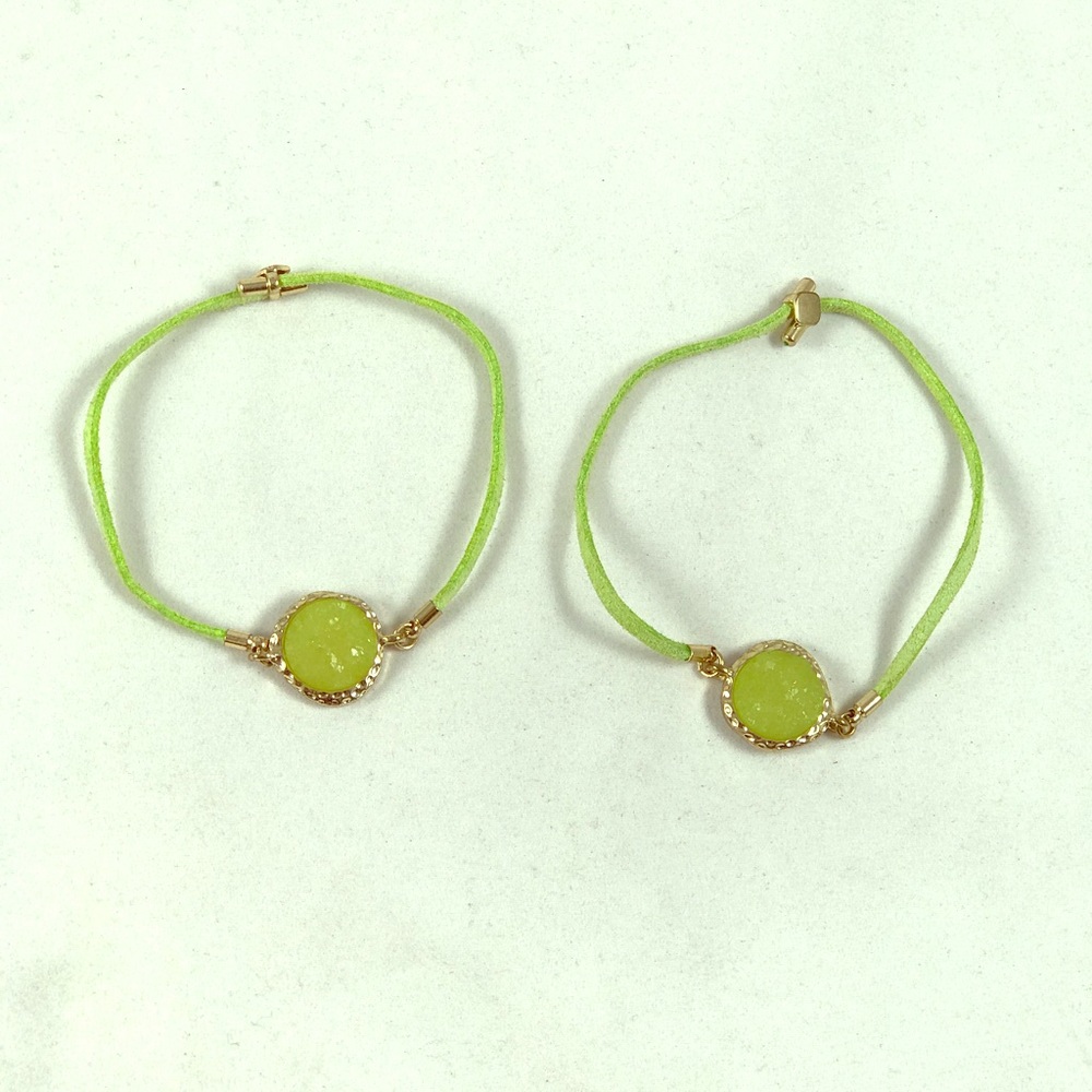 Lime green stone pull Tie bracelets